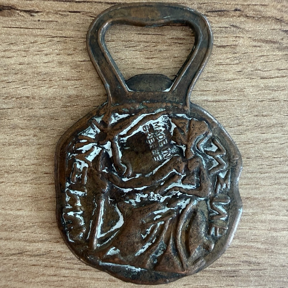 VTG Greek Medallion Apollo Brass Verdigris Bottle Opener Made in Greece Mythical - Picture 4 of 7